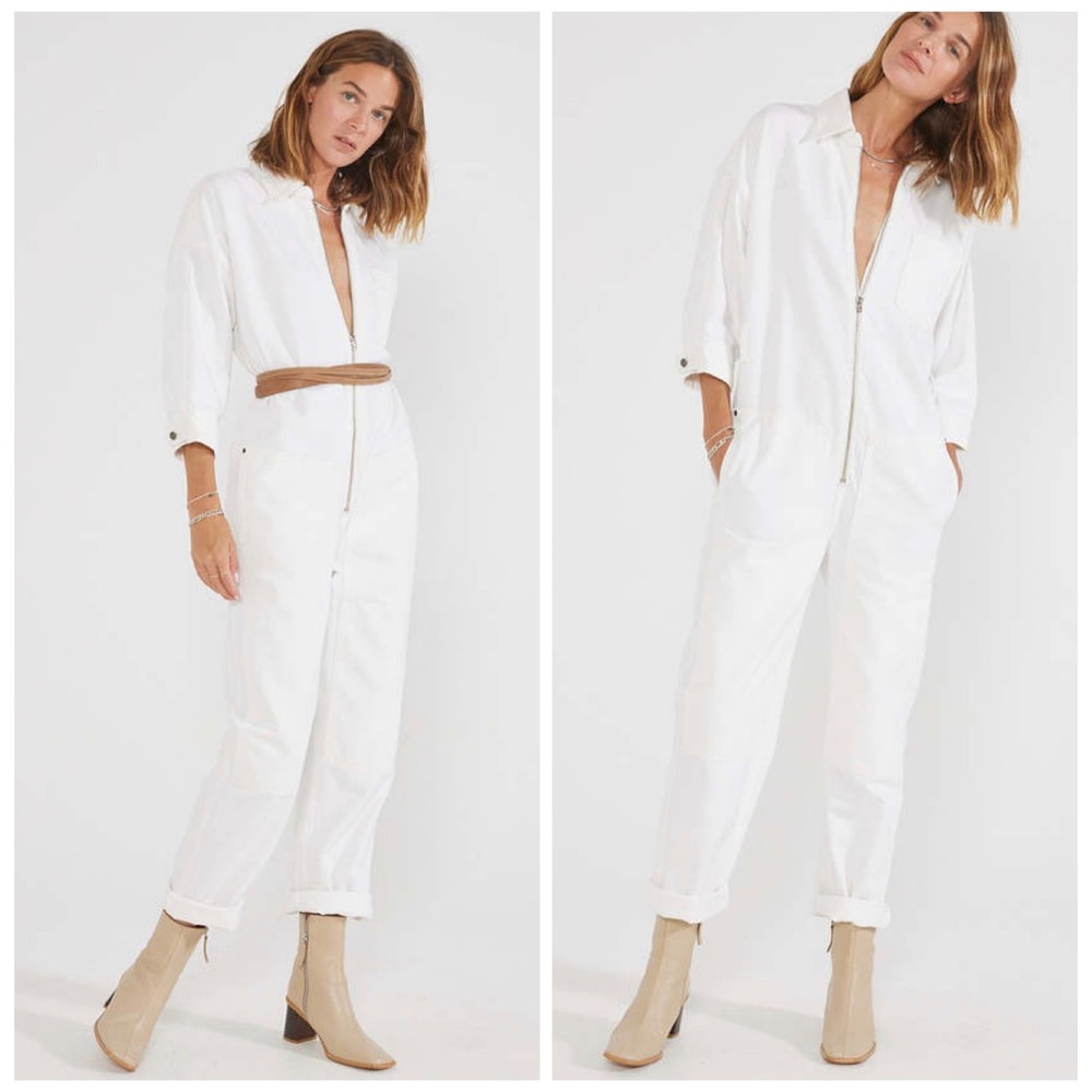 Etica Zeta Carpenter Jumpsuit Women S White Utilitarian Workwear Boiler Suit NEW